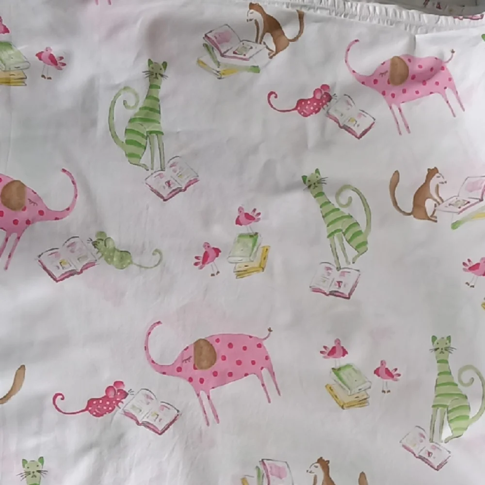 Pottery Barn Twin Bookworm Whimsical Animal Print Flat Sheet *FLAWS*